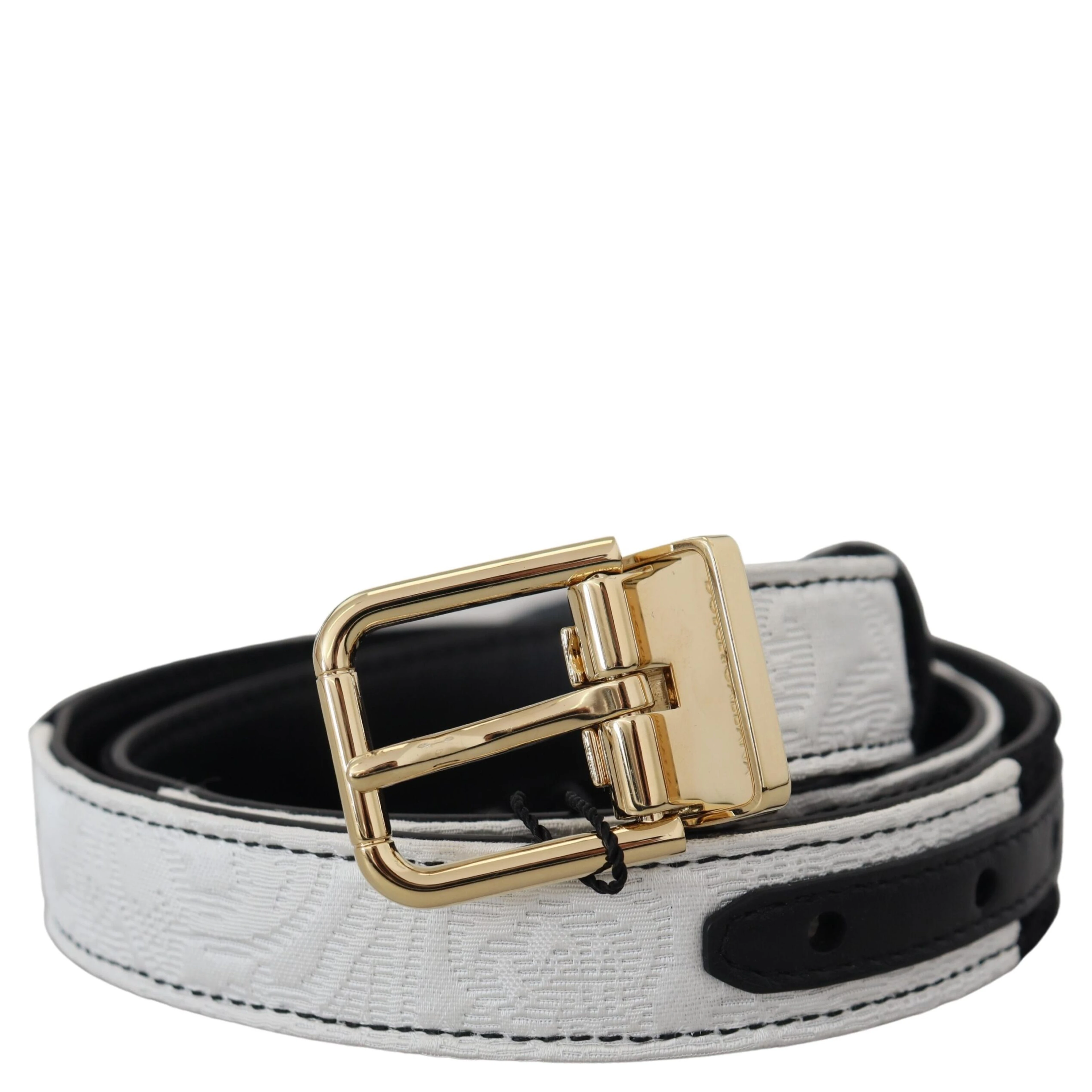 White Black Patchwork Gold Metal Buckle Belt