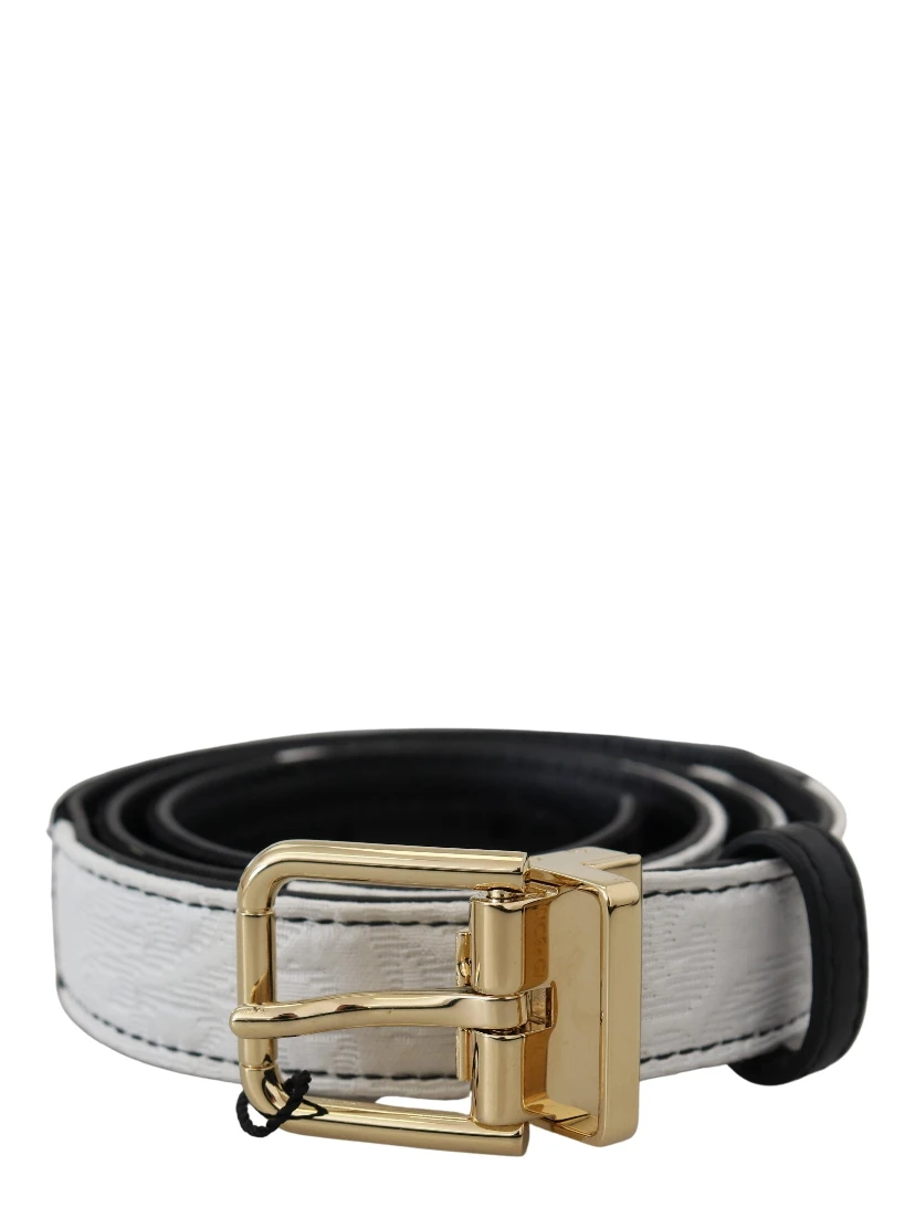 White Black Patchwork Gold Metal Buckle Belt