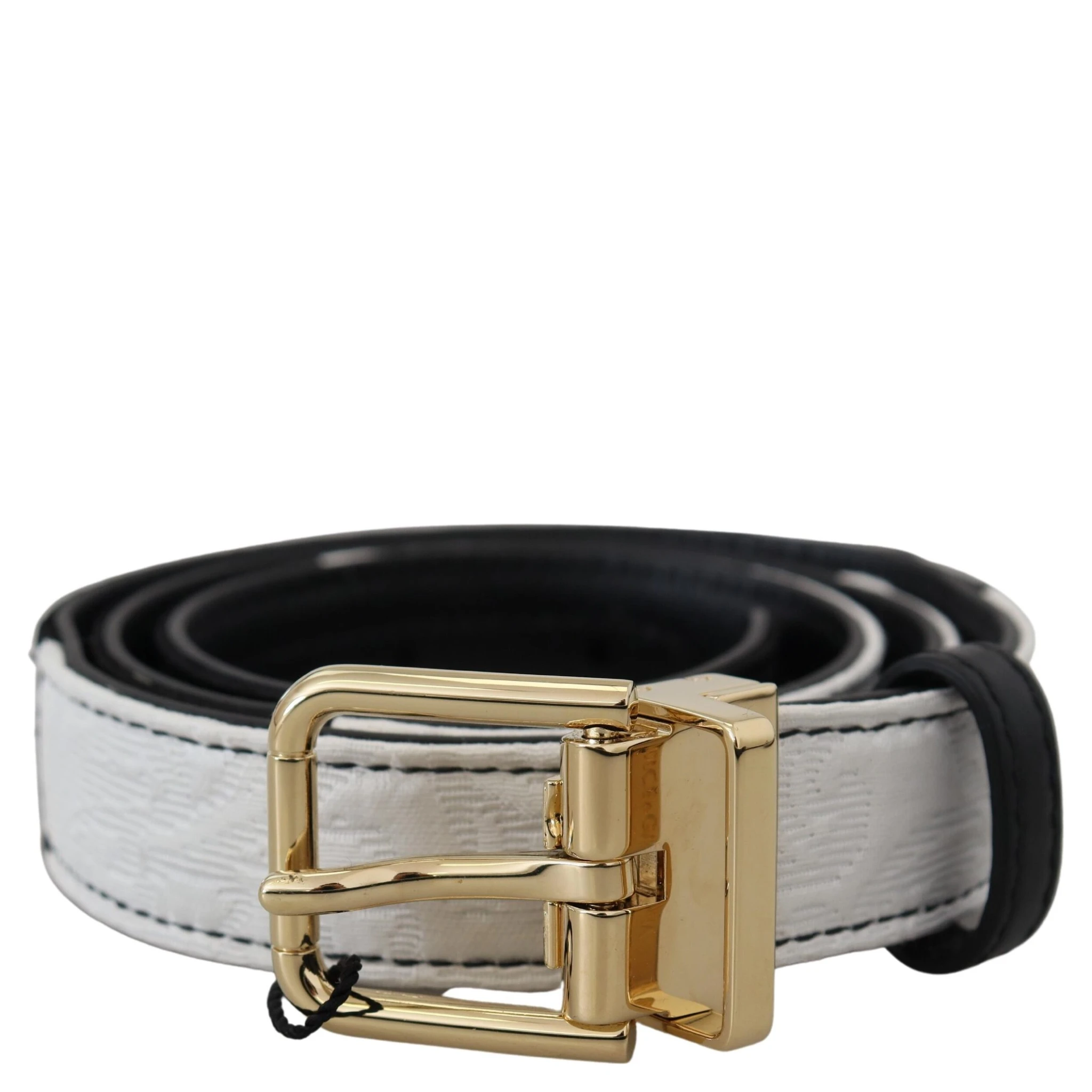 White Black Patchwork Gold Metal Buckle Belt