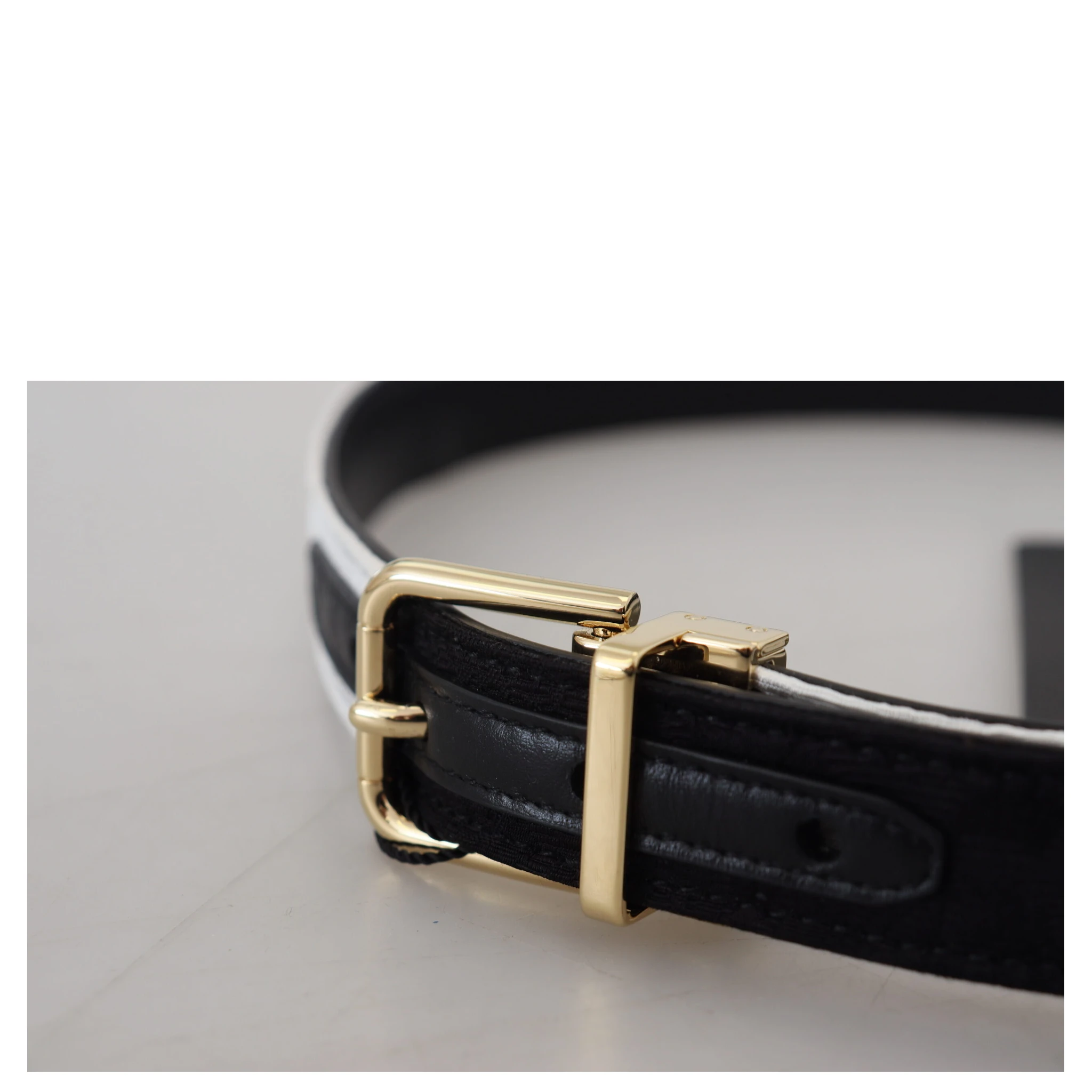 White Black Patchwork Gold Metal Buckle Belt