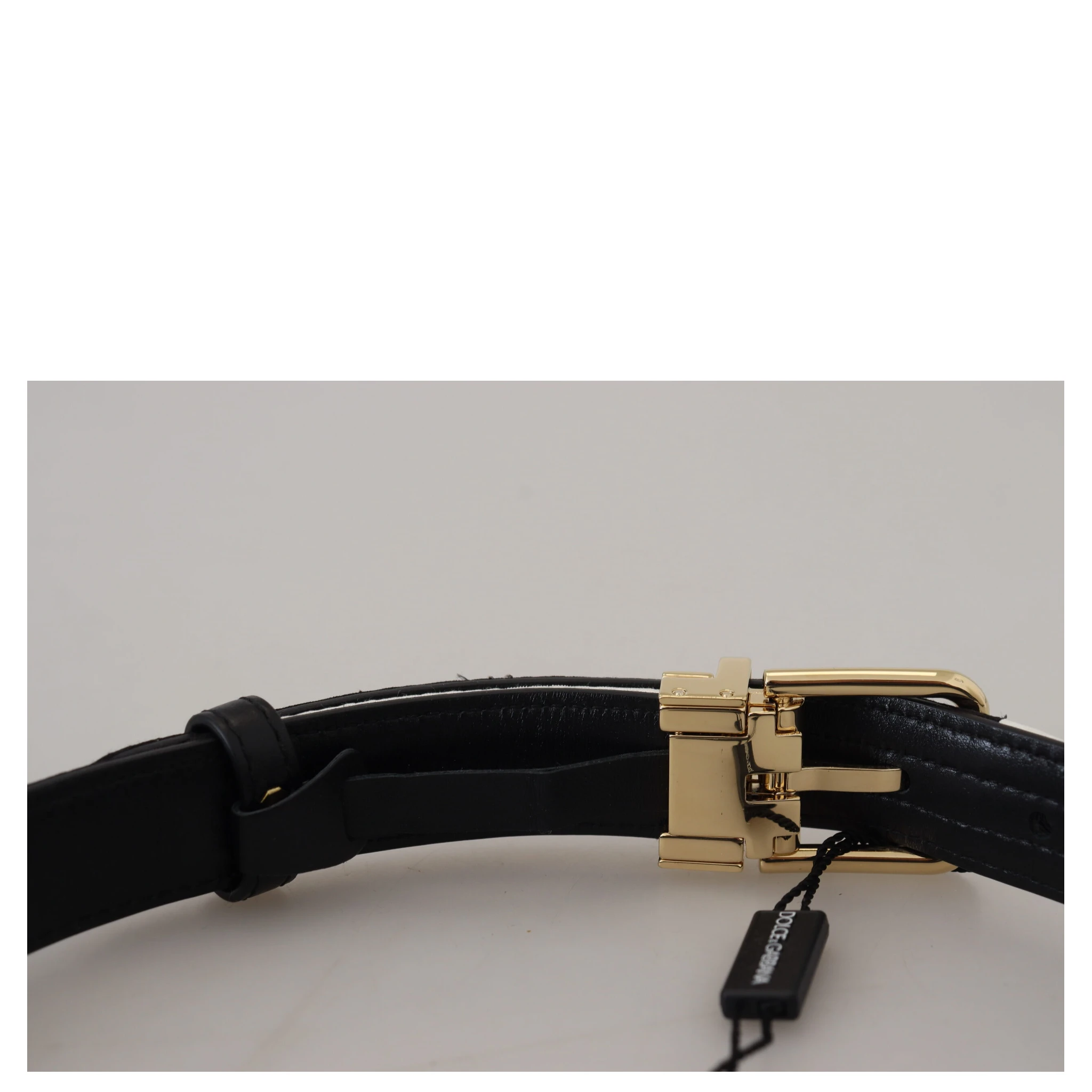 White Black Patchwork Gold Metal Buckle Belt