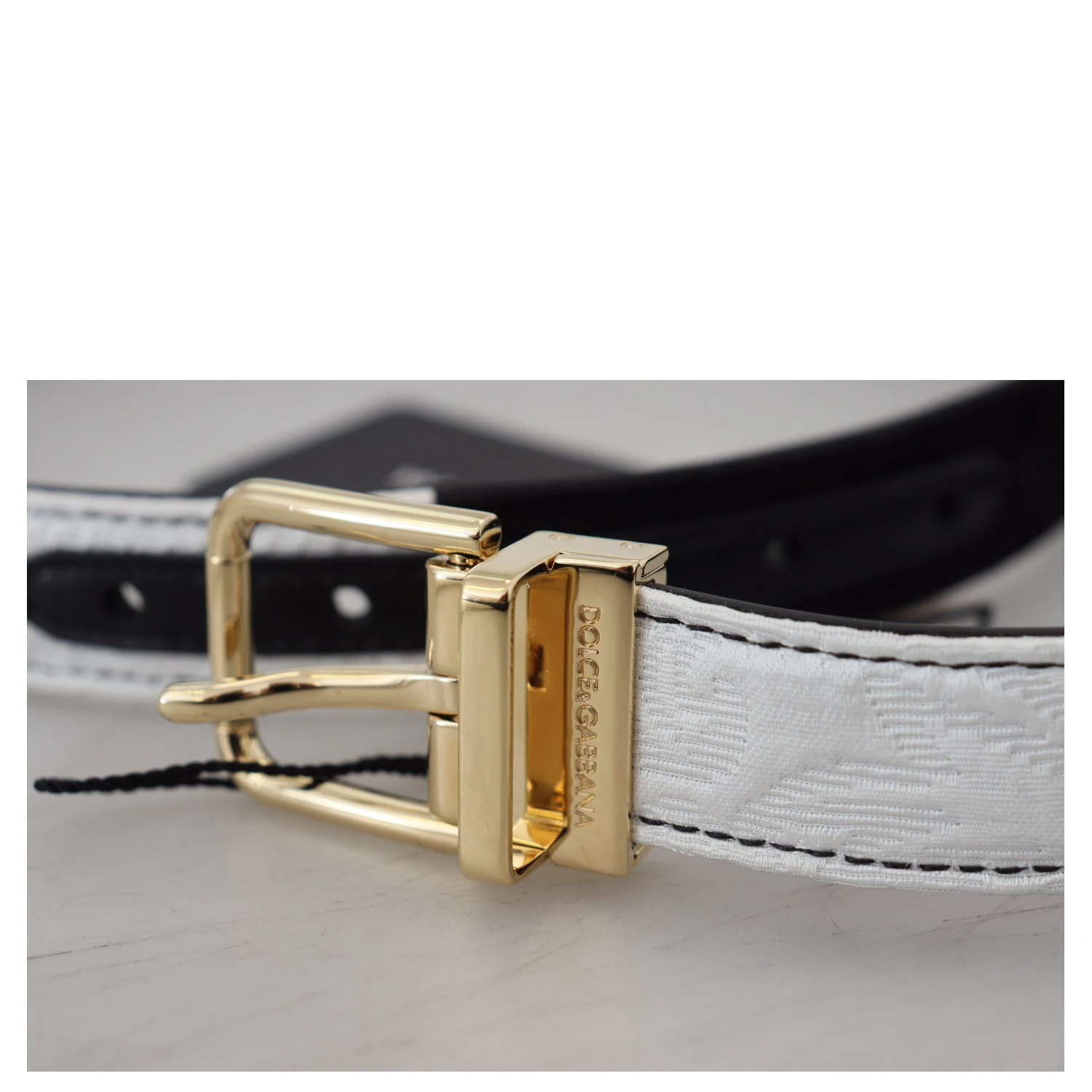 White Black Patchwork Gold Metal Buckle Belt