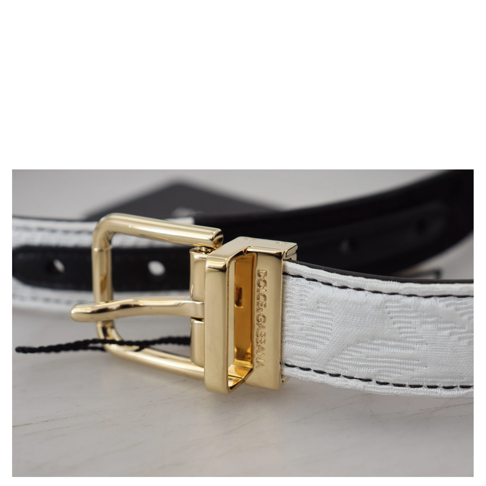 White Black Patchwork Gold Metal Buckle Belt