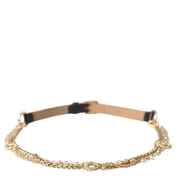 Black Leather Gold Chain Crystal Waist Women Belt