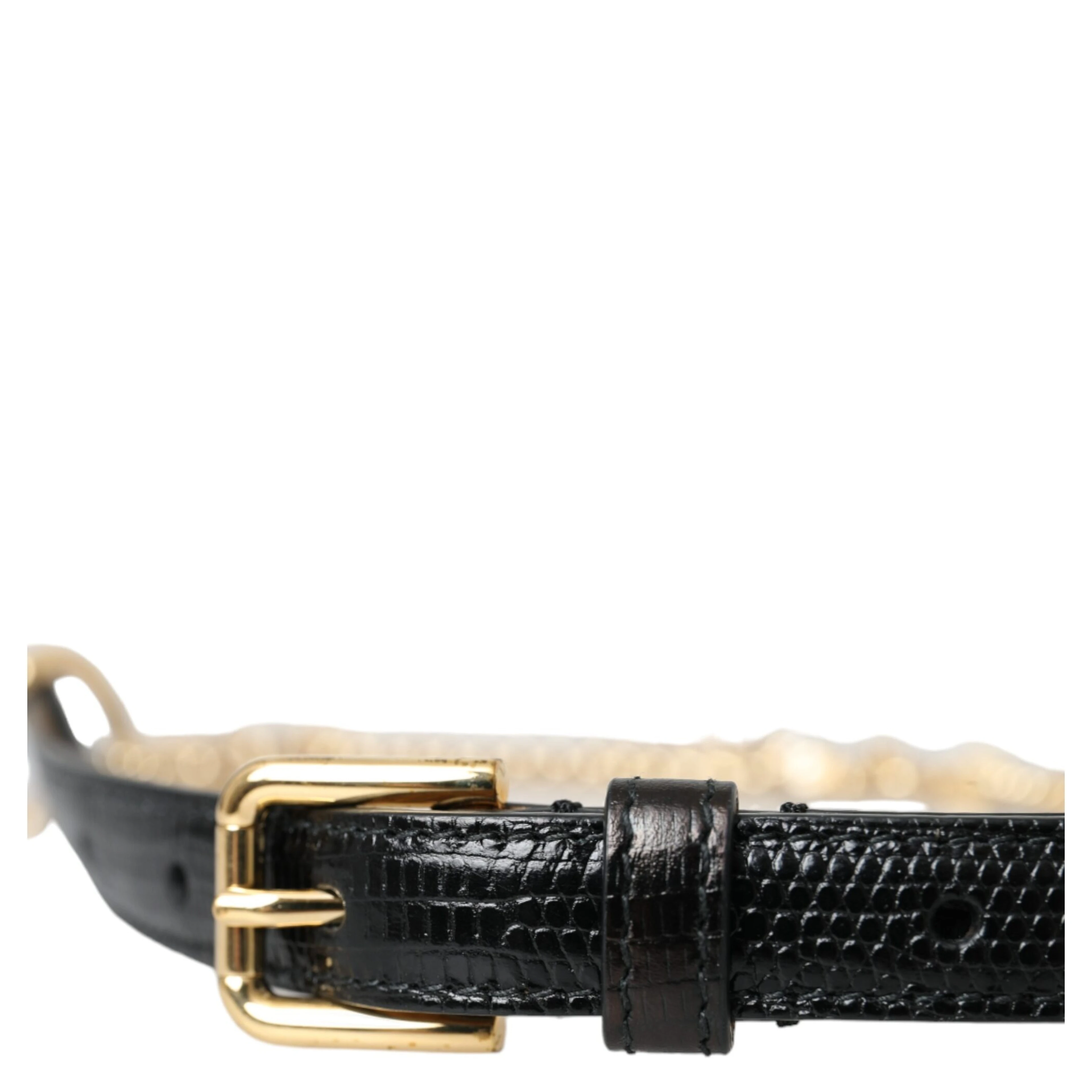 Black Leather Gold Chain Crystal Waist Women Belt