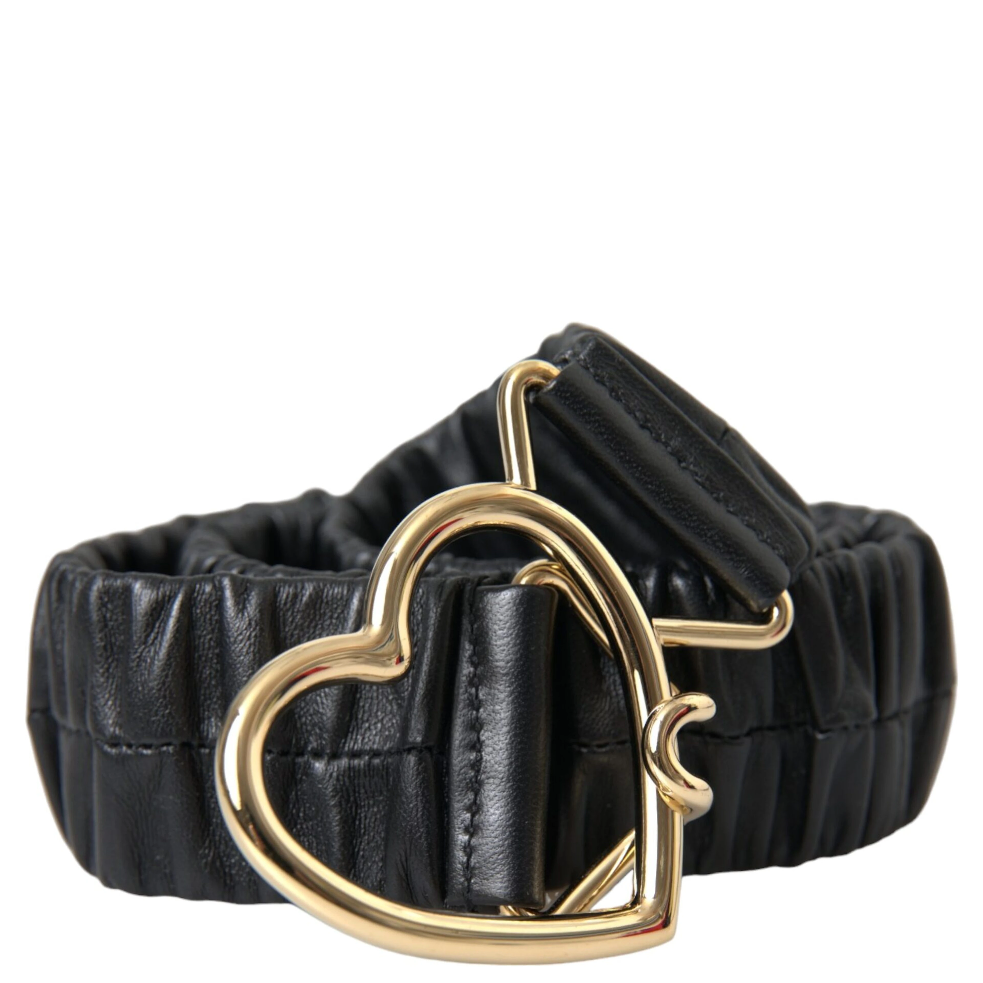 Black Leather Gold Heart Metal Buckle Belt