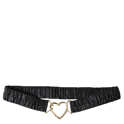 Black Leather Gold Heart Metal Buckle Belt