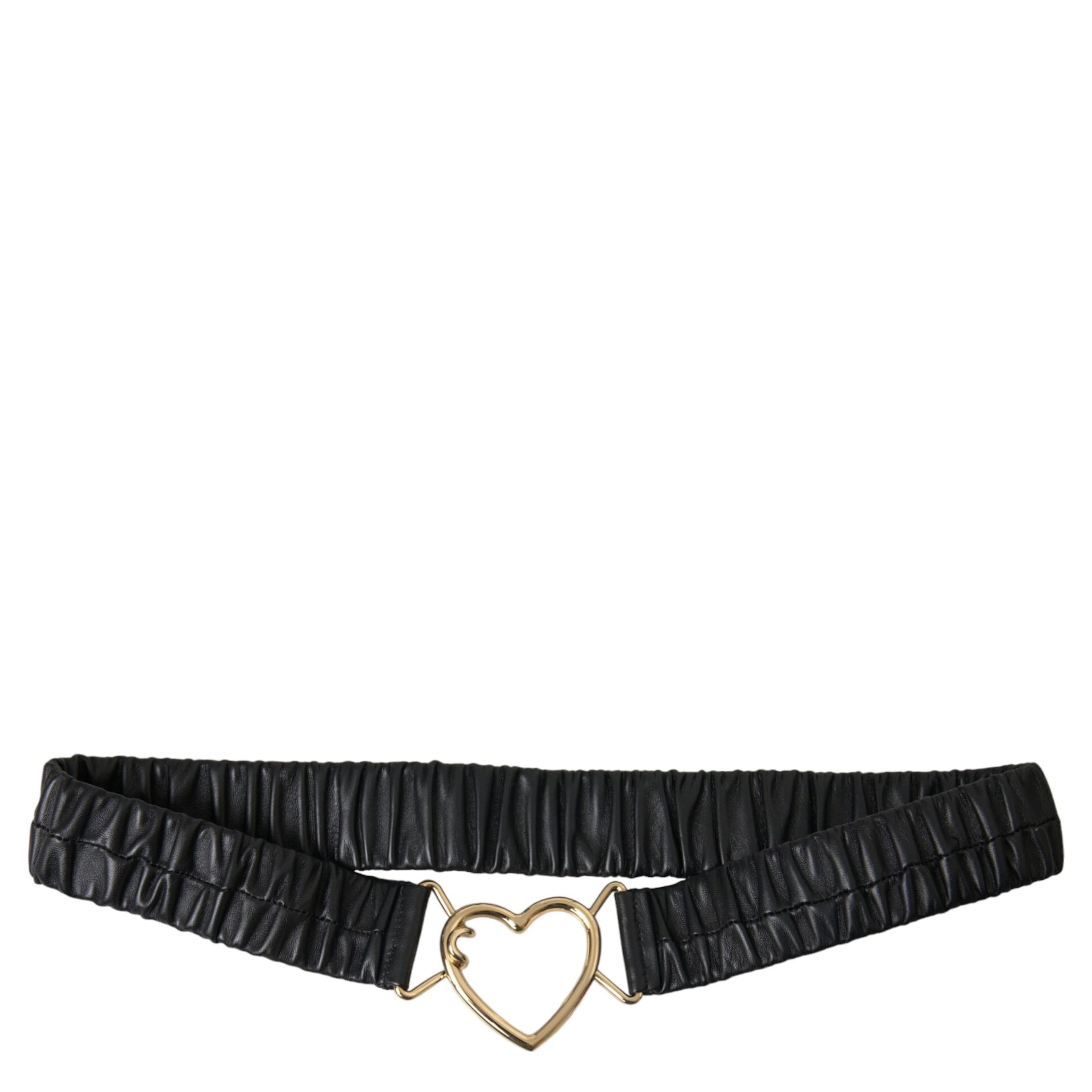 Black Leather Gold Heart Metal Buckle Belt