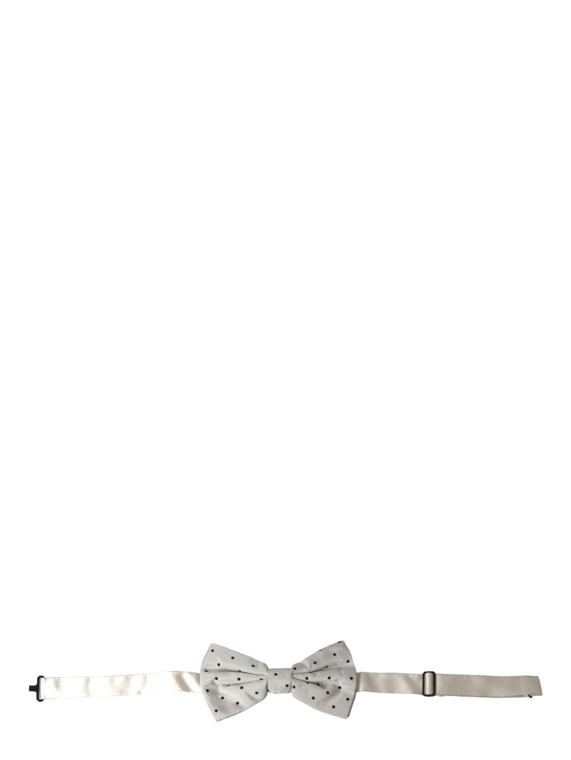 White Black Polka Dot Polyester Bow Tie Men