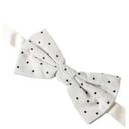 White Black Polka Dot Polyester Bow Tie Men