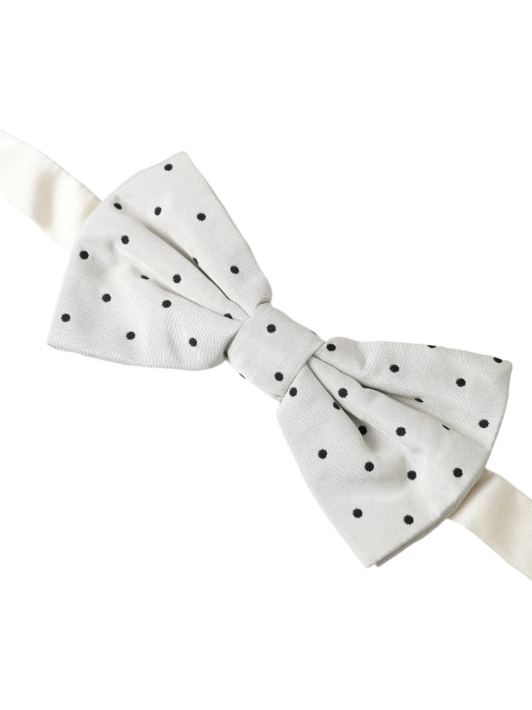 White Black Polka Dot Polyester Bow Tie Men alternative