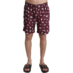 Maroon Hats Print Beachwear Shorts Swimwear