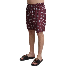 Maroon Hats Print Beachwear Shorts Swimwear