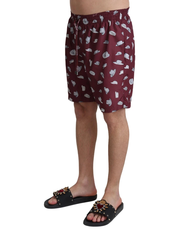 Maroon Hats Print Beachwear Shorts Swimwear alternative