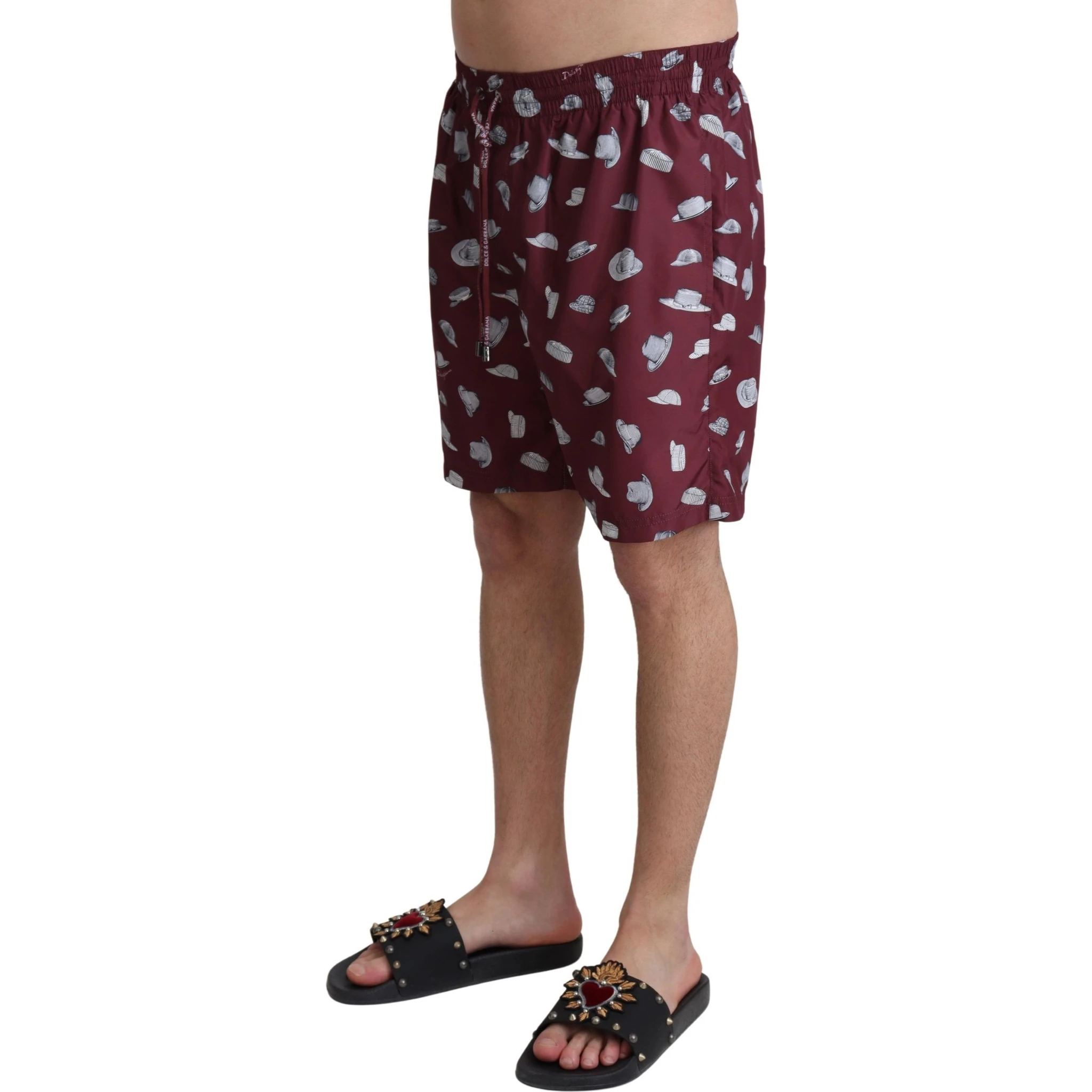 Maroon Hats Print Beachwear Shorts Swimwear