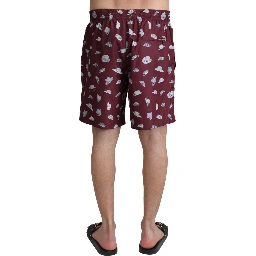 Maroon Hats Print Beachwear Shorts Swimwear