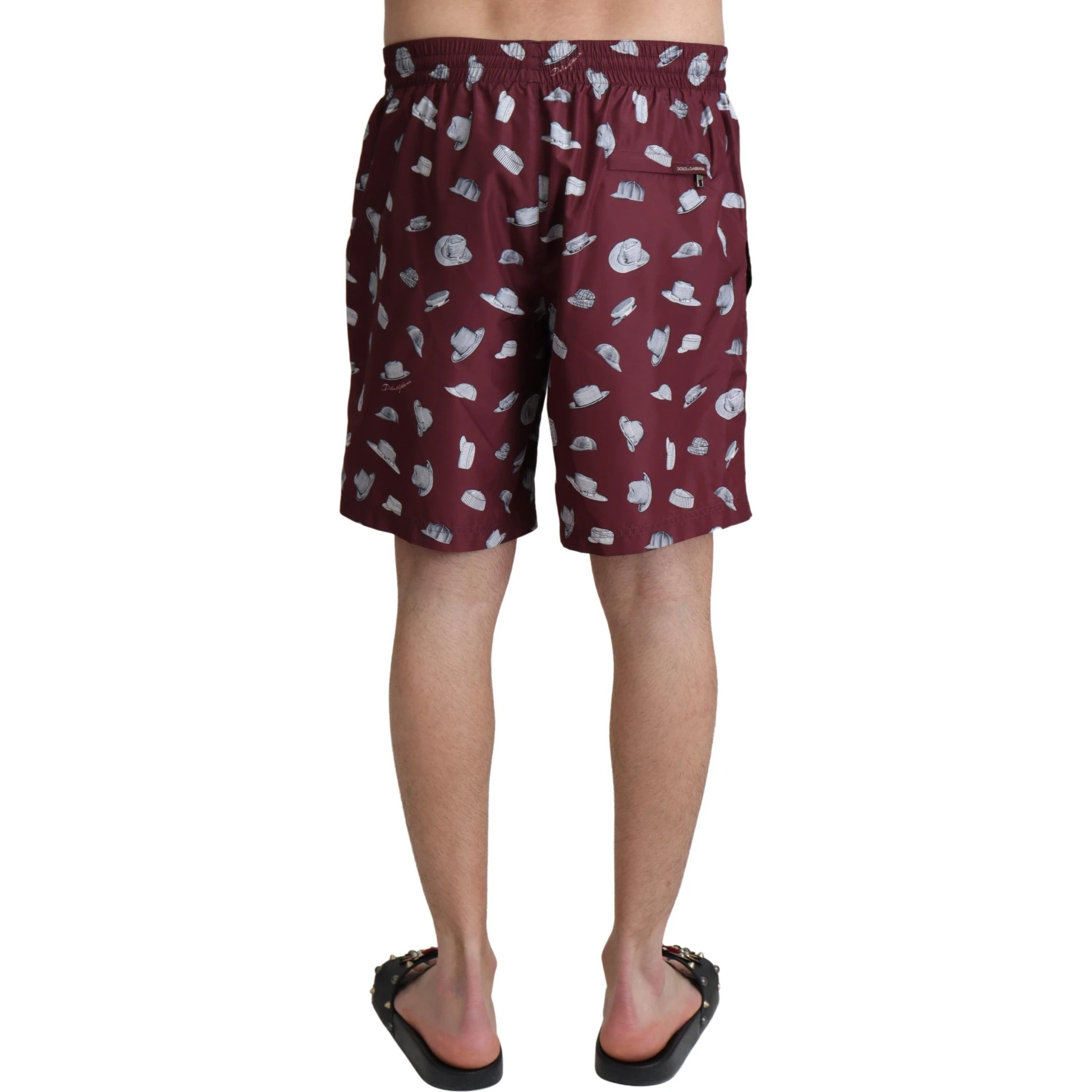 Maroon Hats Print Beachwear Shorts Swimwear