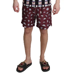Maroon Hats Print Beachwear Shorts Swimwear
