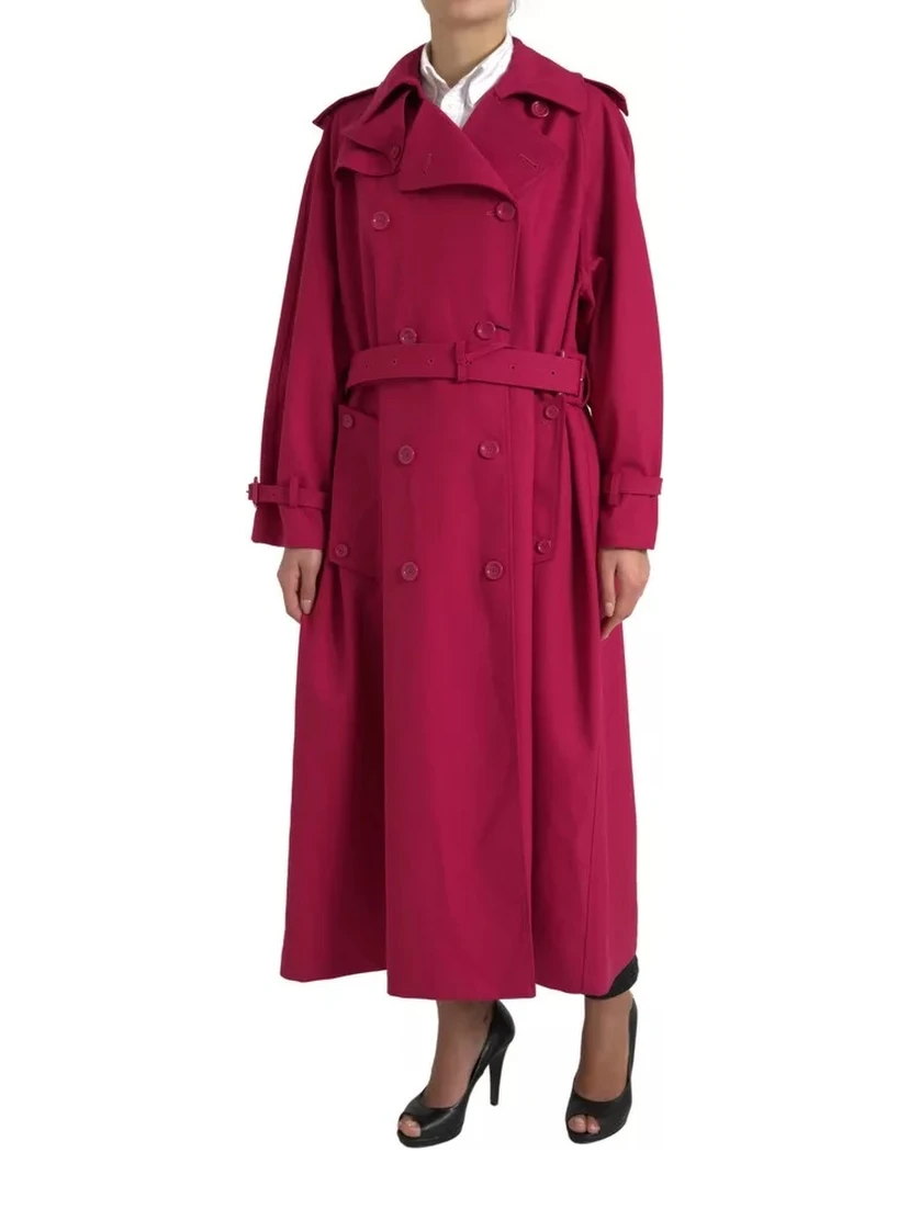 Dark Pink Double Breasted Trench Coat Jacket