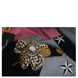 Blue Button Crystal Embellished Cotton Jacket