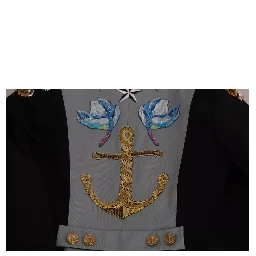 Blue Button Crystal Embellished Cotton Jacket