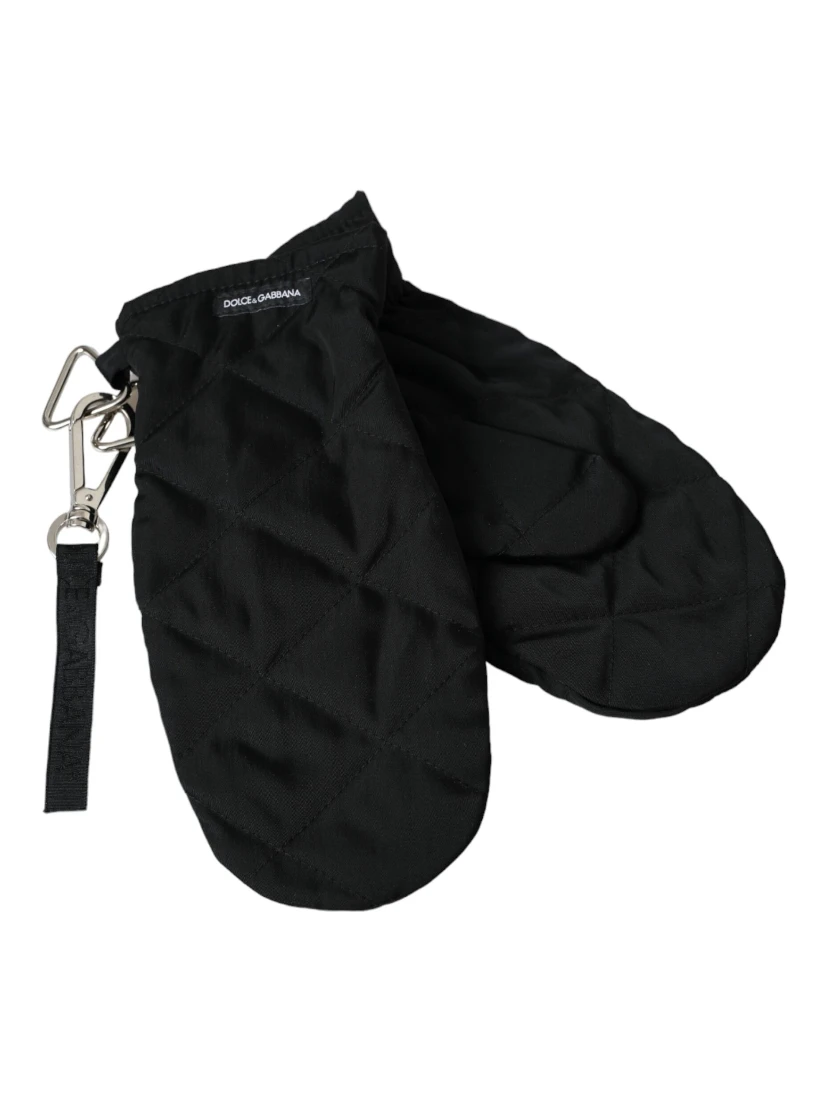 Black Quilted Nylon Wrist Length Mitten Gloves