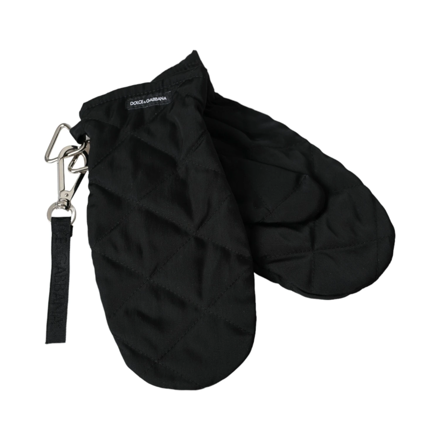 Black Quilted Nylon Wrist Length Mitten Gloves