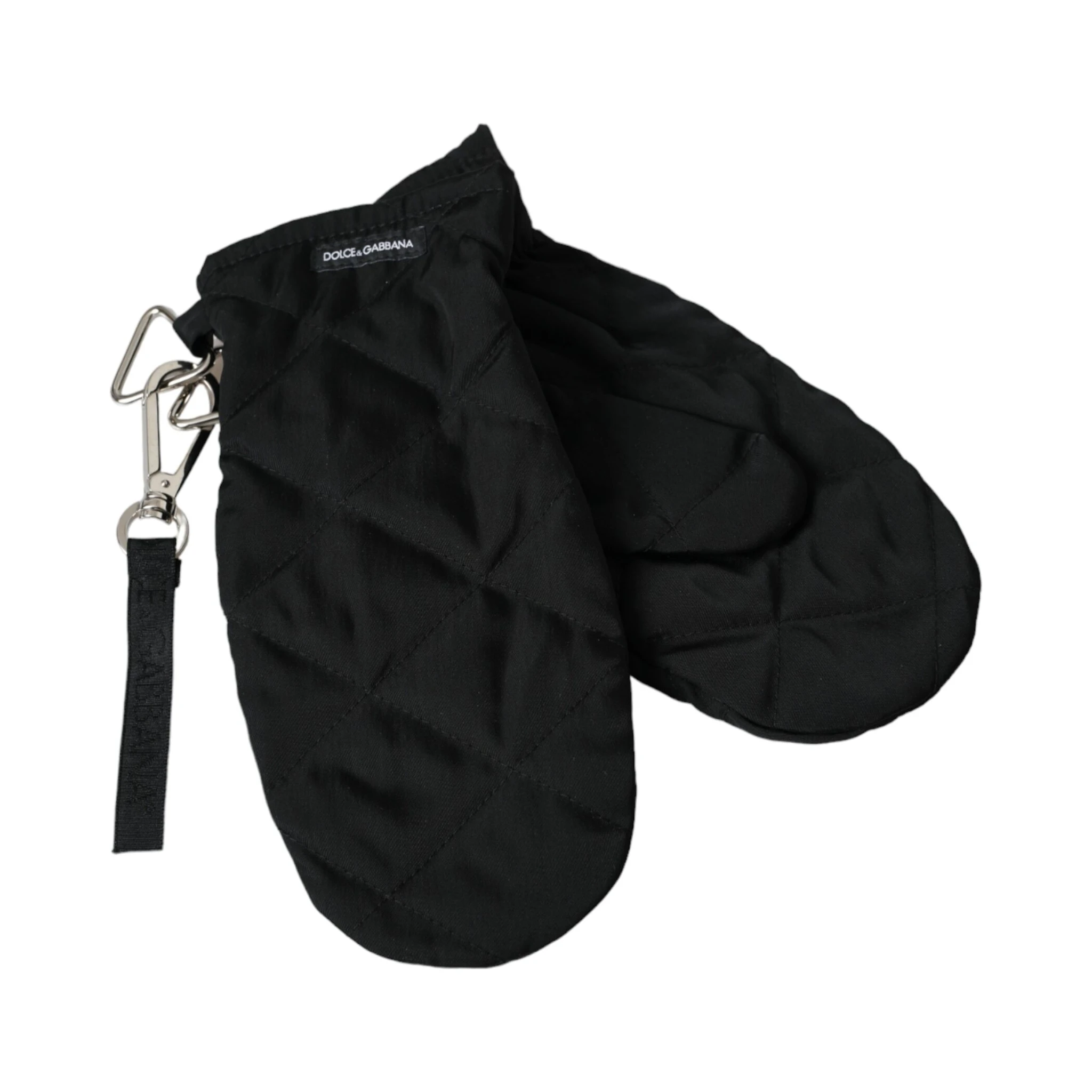 Black Quilted Nylon Wrist Length Mitten Gloves