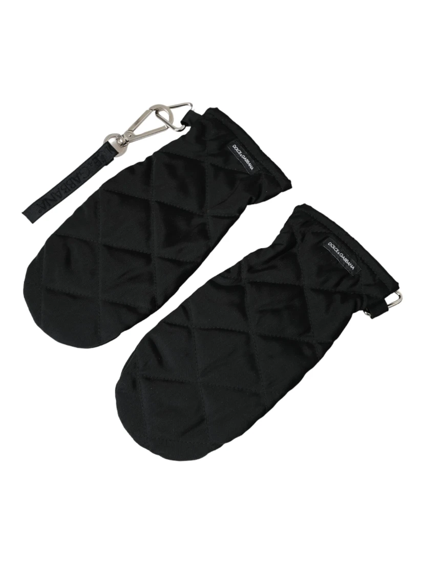 Black Quilted Nylon Wrist Length Mitten Gloves