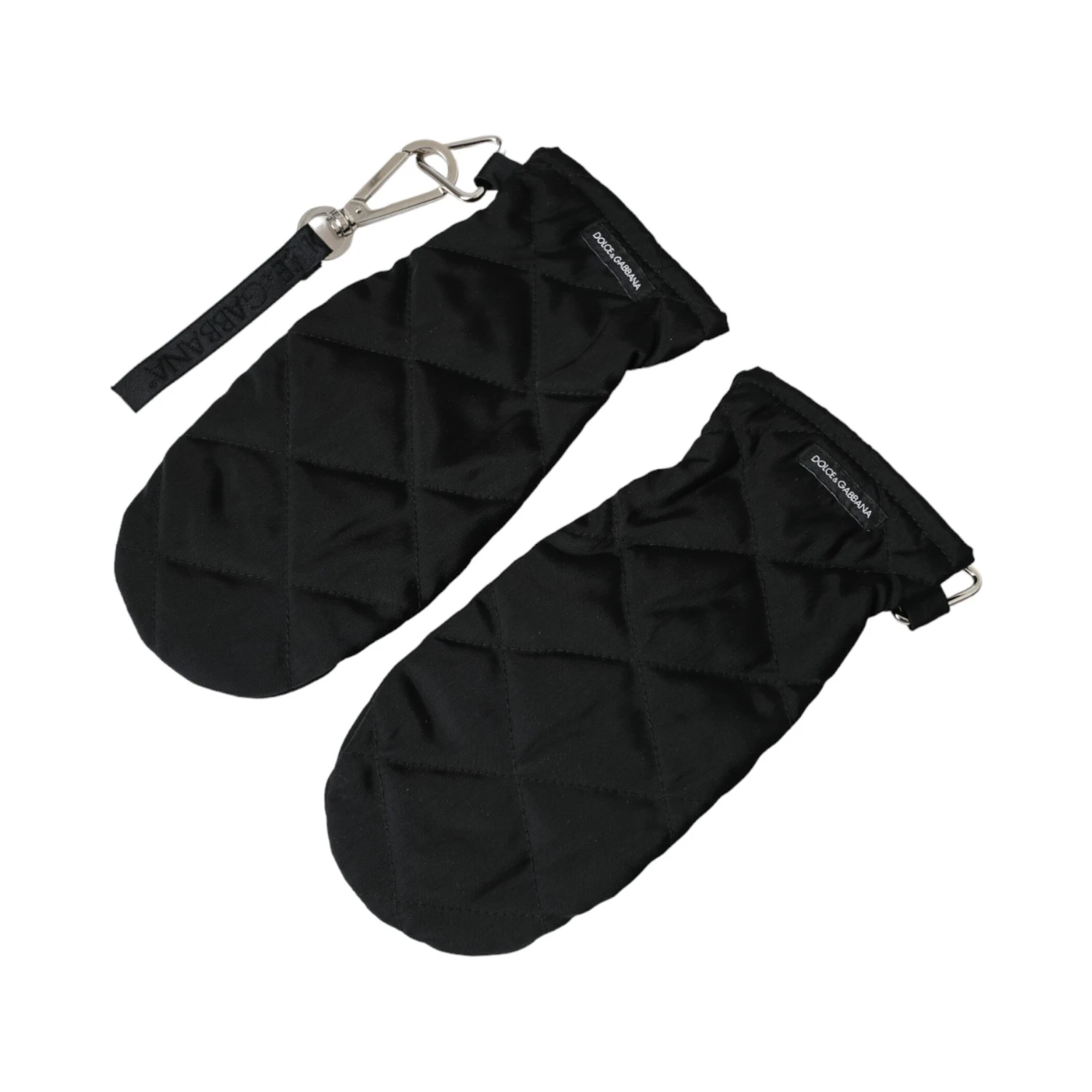 Black Quilted Nylon Wrist Length Mitten Gloves
