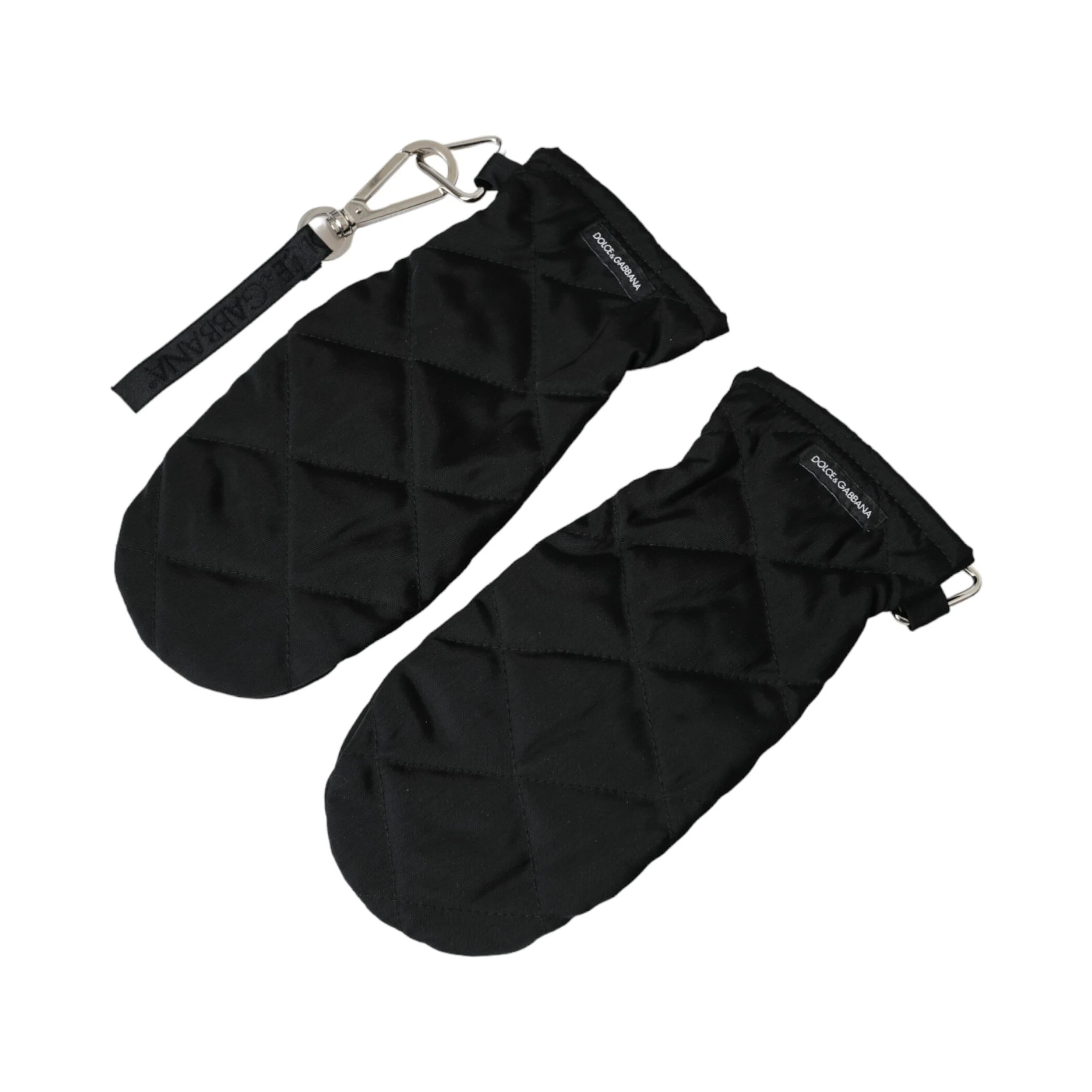 Black Quilted Nylon Wrist Length Mitten Gloves