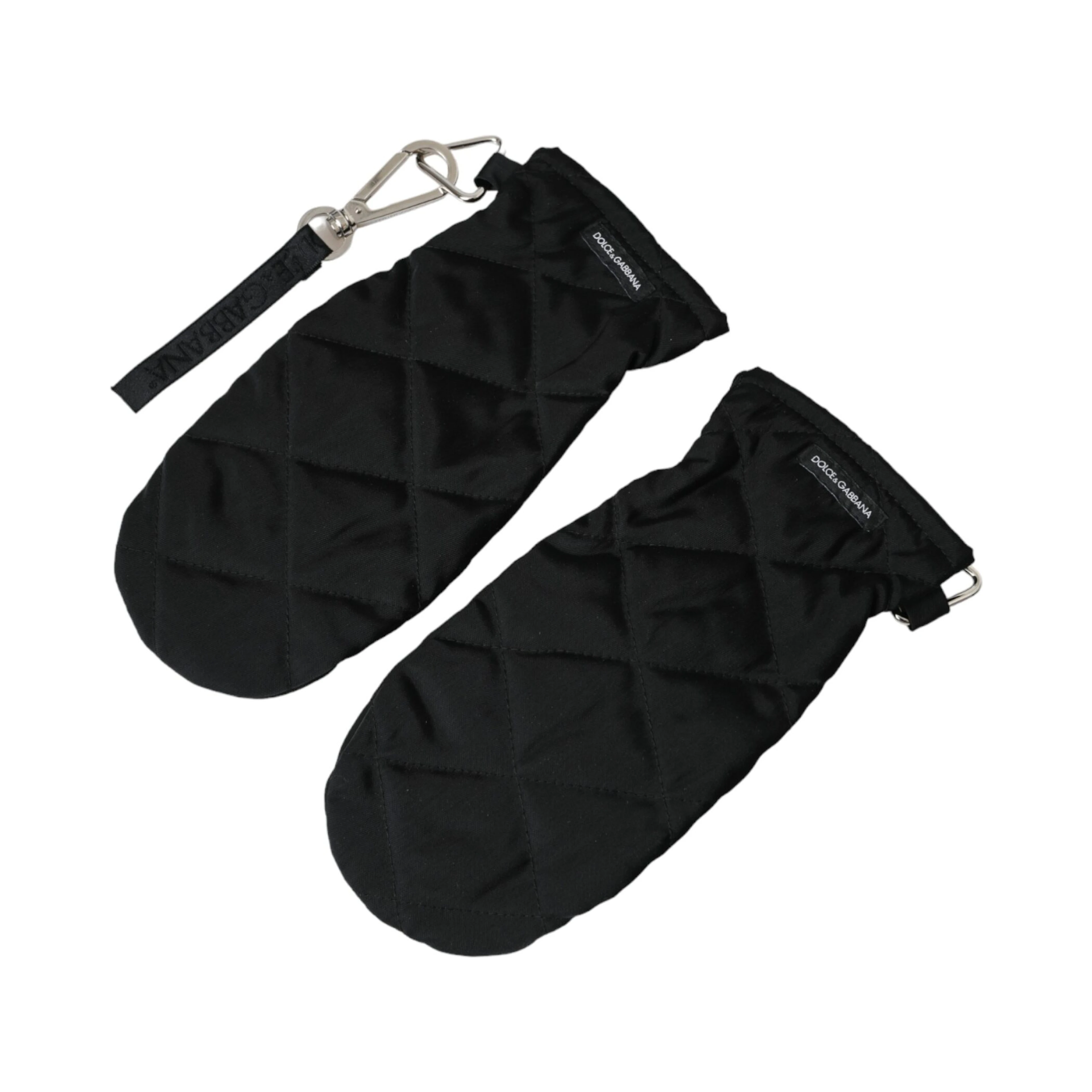 Black Quilted Nylon Wrist Length Mitten Gloves