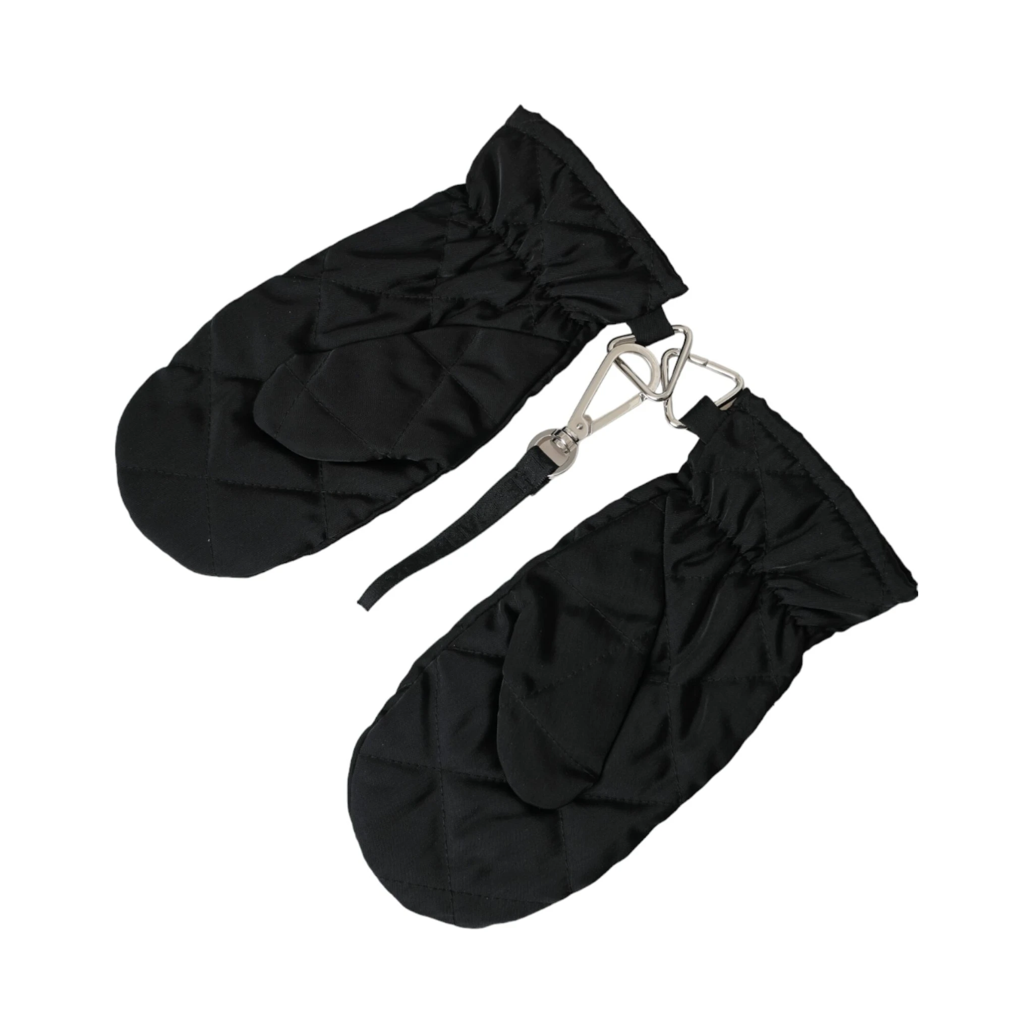 Black Quilted Nylon Wrist Length Mitten Gloves
