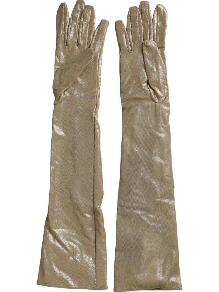 Beige Satin Crystal Elbow Length Gloves alternative