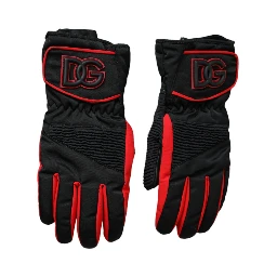 Black Red Nylon Wrist Length Gloves