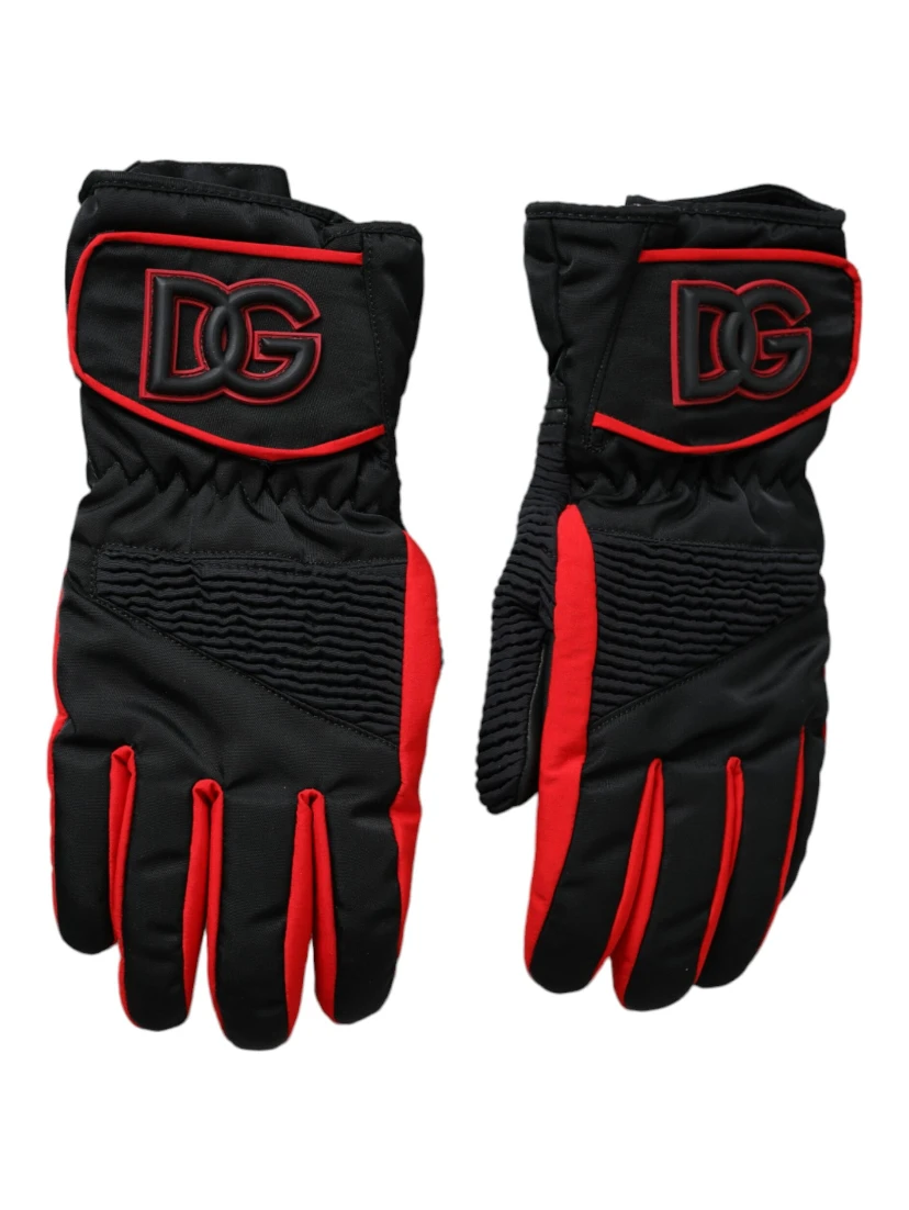 Black Red Nylon Wrist Length Gloves