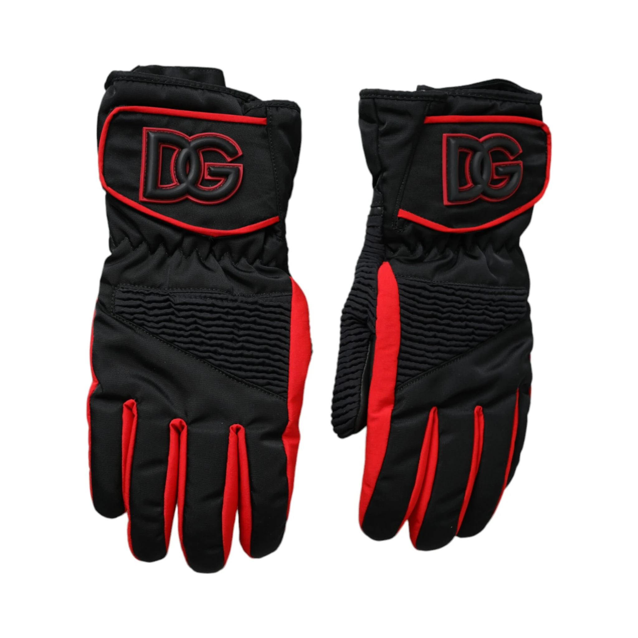 Black Red Nylon Wrist Length Gloves