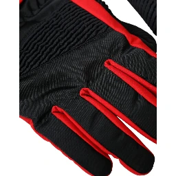 Black Red Nylon Wrist Length Gloves