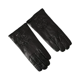 Black Leather Embossed Logo Short Hands Gloves