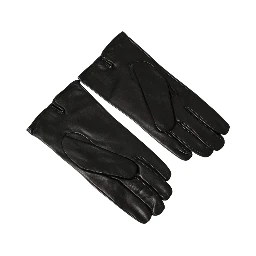 Black Leather Embossed Logo Short Hands Gloves
