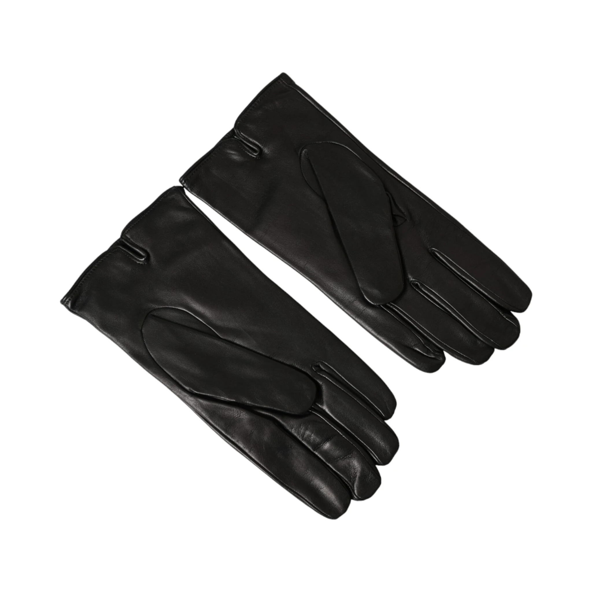 Black Leather Embossed Logo Short Hands Gloves