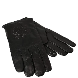 Black Leather Embossed Logo Short Hands Gloves