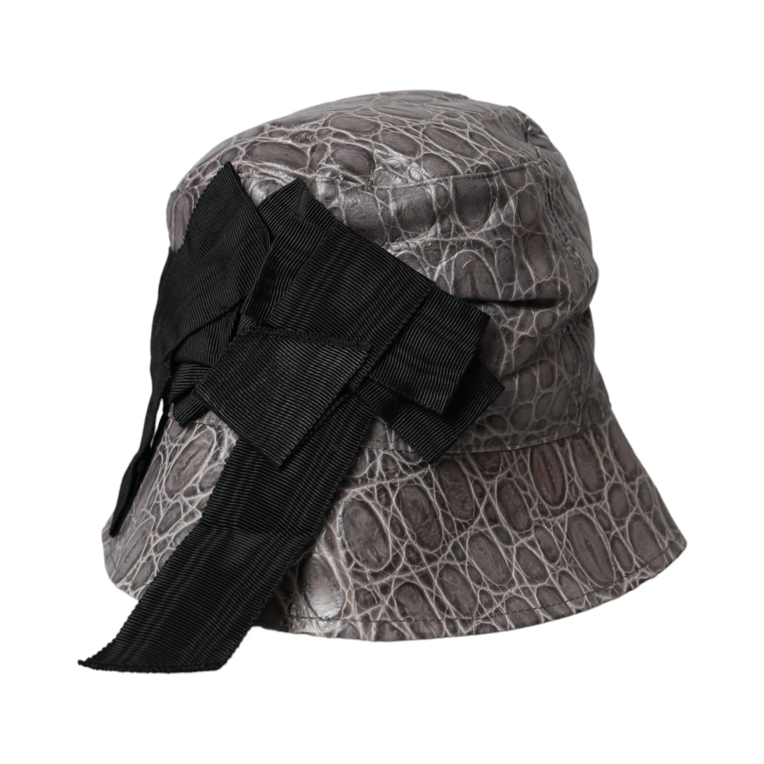 Black Gray Patterned Leather Bucket Hat