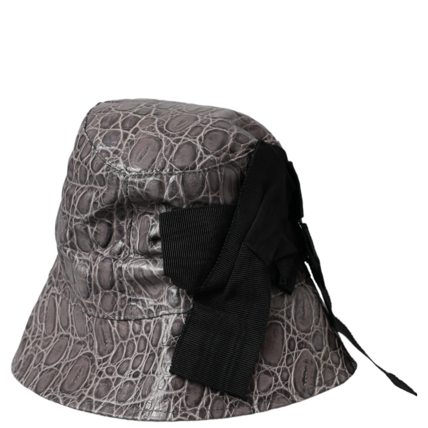 Black Gray Patterned Leather Bucket Hat