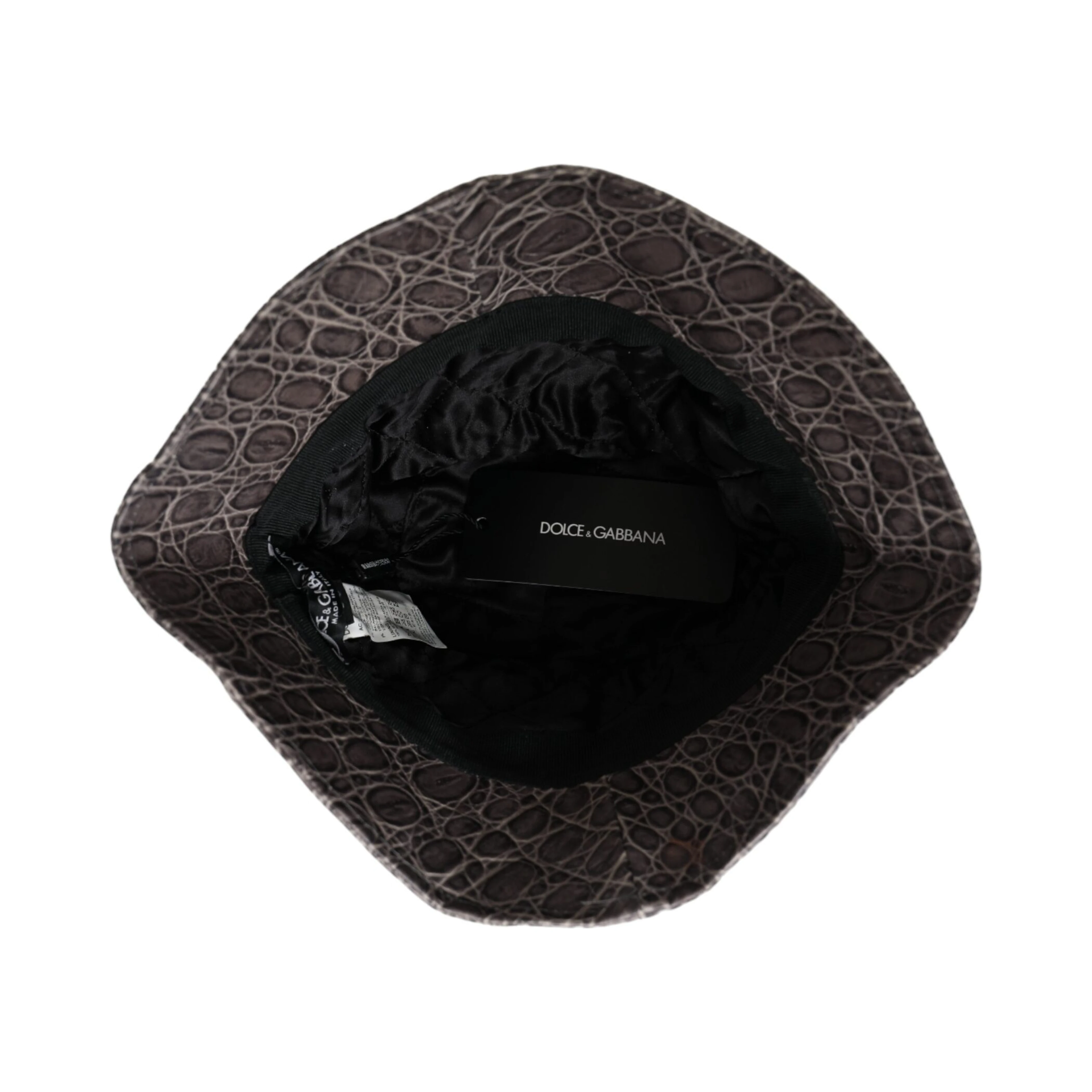Black Gray Patterned Leather Bucket Hat