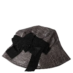 Black Gray Patterned Leather Bucket Hat
