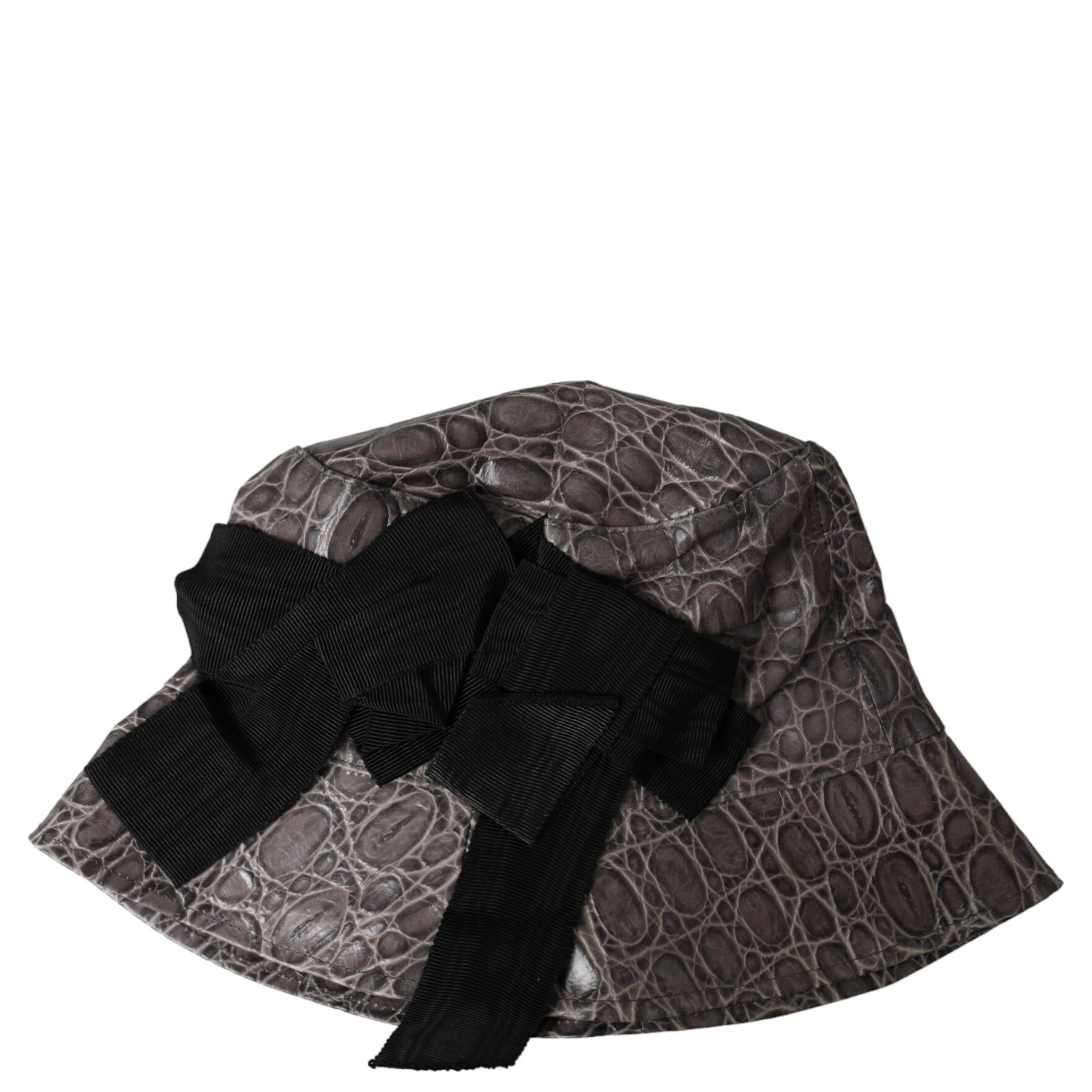 Black Gray Patterned Leather Bucket Hat