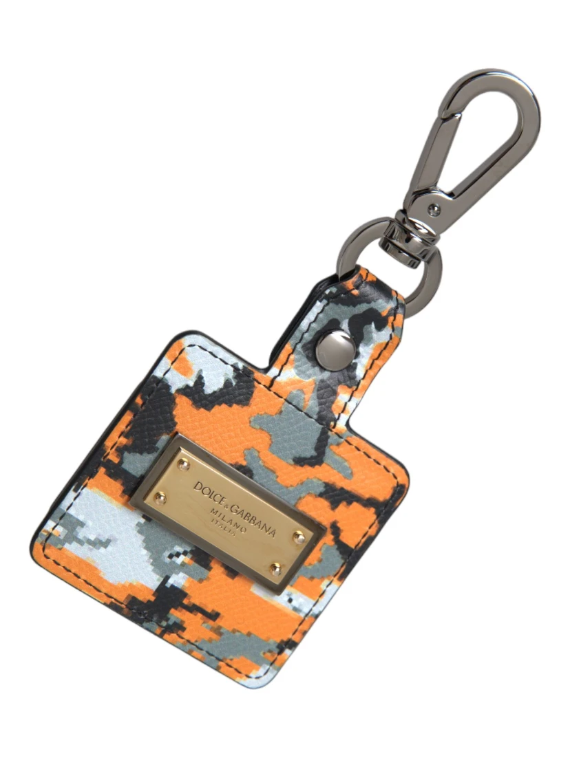 Multicolor Camouflage Print Leather Logo Metal Airpods Case