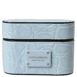 Light Blue Leather Metal Logo Plaque Airpods Case