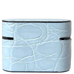 Light Blue Leather Metal Logo Plaque Airpods Case